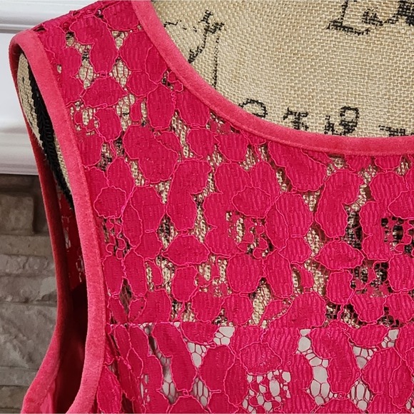 Calvin Klein Fuscia Lace overlay faux‎ suede trim midi party dress plus size 14W - Picture 7 of 8